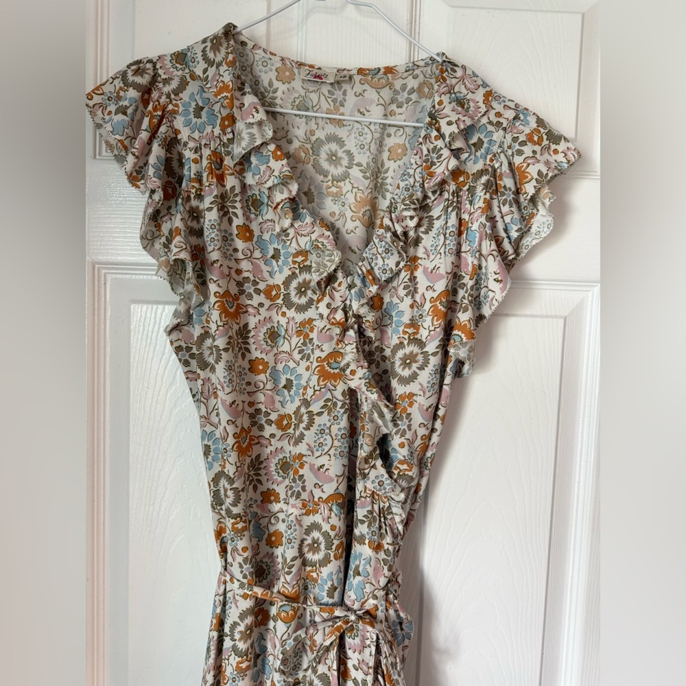 Faherty Carmen Floral Ruffle Wrap Midi Dress M - Picture 2 of 6